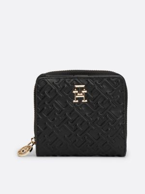 black embossed zip-around wallet for women tommy hilfiger