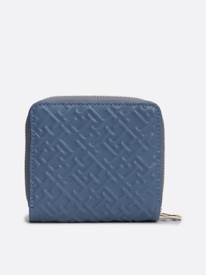 blau reißverschluss-brieftasche mit prägung für damen - tommy hilfiger