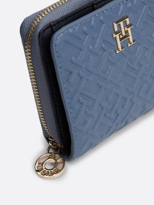 blau reißverschluss-brieftasche mit prägung für damen - tommy hilfiger