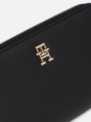 zwart portemonnee met rits en th-monogram voor dames - tommy hilfiger