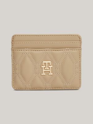 beige kreditkartenetui mit th-monogramm für damen - tommy hilfiger