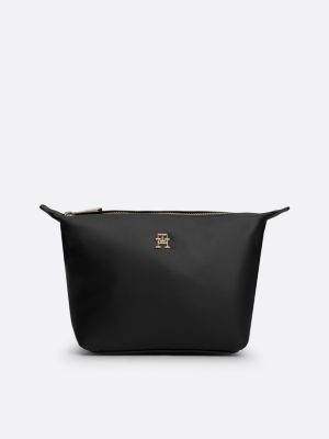 pochette toilette con zip e monogramma black da donne tommy hilfiger