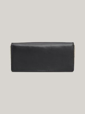 schwarz leder-clutch mit schulterkette für damen - tommy hilfiger