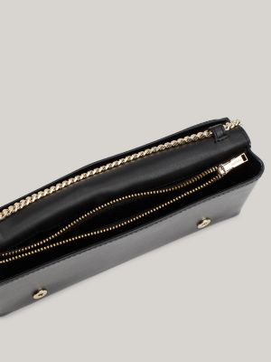 schwarz leder-clutch mit schulterkette für damen - tommy hilfiger