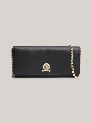 pochette en cuir à bandoulière chaîne black pour femmes tommy hilfiger