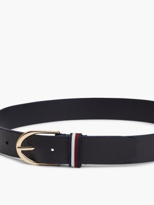 blue corporate rounded buckle leather belt for women tommy hilfiger