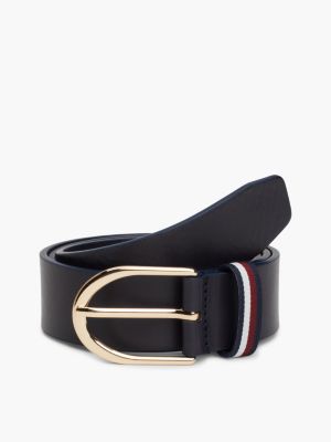 blue corporate rounded buckle leather belt for women tommy hilfiger