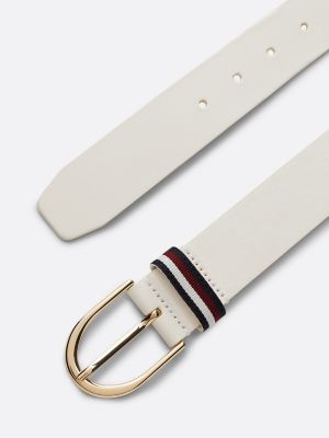 white corporate rounded buckle leather belt for women tommy hilfiger