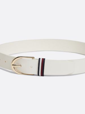 white corporate rounded buckle leather belt for women tommy hilfiger
