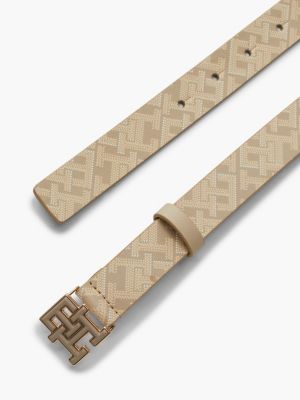 beige leren riem met monogramprint voor dames - tommy hilfiger