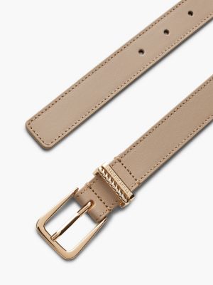 beige leather rounded buckle double keeper belt for women tommy hilfiger