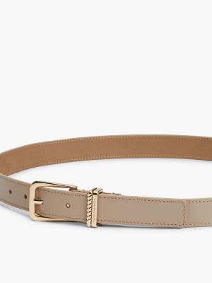 beige leather rounded buckle double keeper belt for women tommy hilfiger