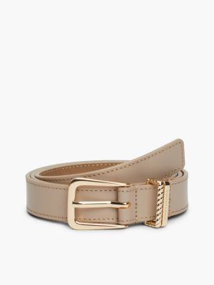 beige leather rounded buckle double keeper belt for women tommy hilfiger