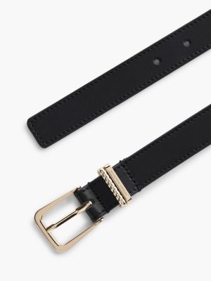 zwart leren riem met dubbele riemlus voor dames - tommy hilfiger