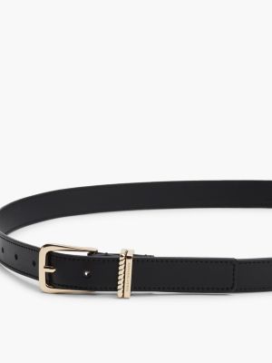 black leather rounded buckle double keeper belt for women tommy hilfiger