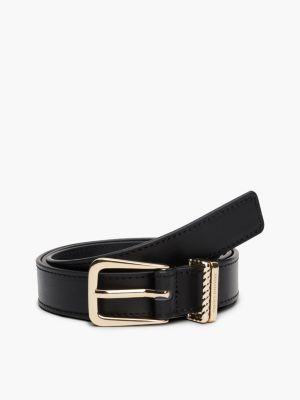 zwart leren riem met dubbele riemlus voor dames - tommy hilfiger