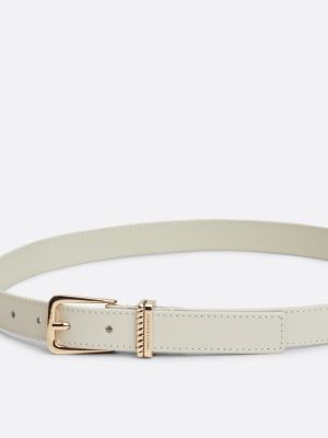 Leather Rounded Buckle Double Keeper Belt | White | Tommy Hilfiger