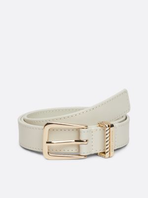 white leather rounded buckle double keeper belt for women tommy hilfiger