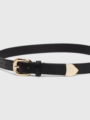 zwart leren riem met afgeronde gesp en th-monogram voor dames - tommy hilfiger