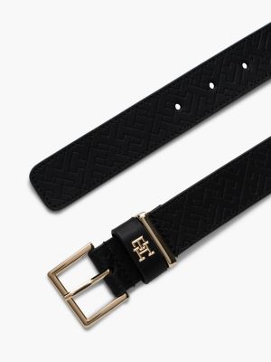 black heritage square buckle leather belt for women tommy hilfiger