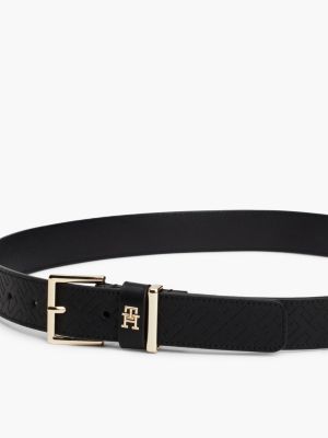black heritage square buckle leather belt for women tommy hilfiger