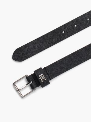 zwart heritage leren riem met rolgesp voor dames - tommy hilfiger