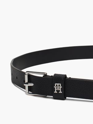 zwart heritage leren riem met rolgesp voor dames - tommy hilfiger