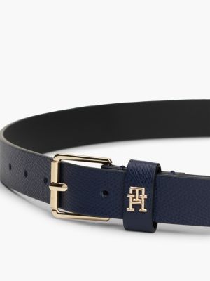 blue heritage roller buckle leather belt for women tommy hilfiger