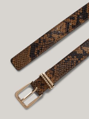 ceinture en cuir à motif peau de serpent marron pour femmes tommy hilfiger