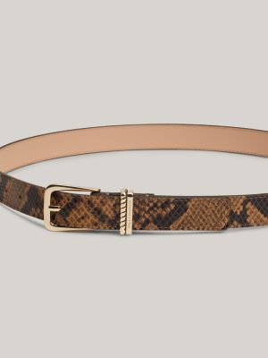 ceinture en cuir à motif peau de serpent marron pour femmes tommy hilfiger