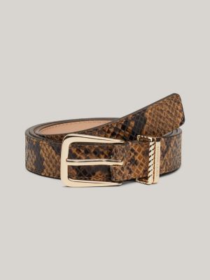 cinturón de piel con estampado de serpiente brown de mujeres tommy hilfiger