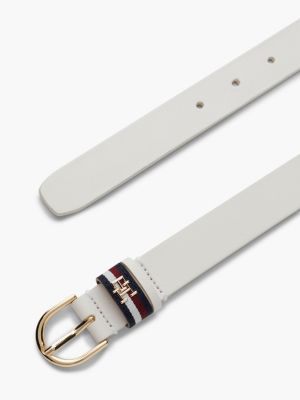 white essential rounded buckle leather belt for women tommy hilfiger