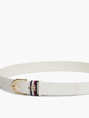 white essential rounded buckle leather belt for women tommy hilfiger