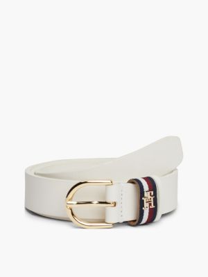 white essential rounded buckle leather belt for women tommy hilfiger