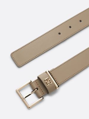 beige heritage square buckle leather belt for women tommy hilfiger