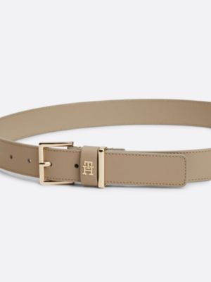 beige heritage square buckle leather belt for women tommy hilfiger