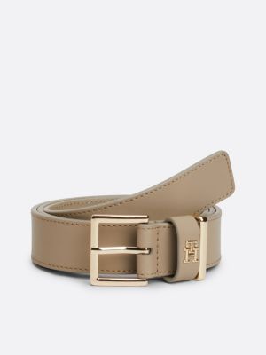 beige heritage square buckle leather belt for women tommy hilfiger