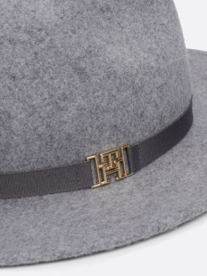 grey th monogram pure wool fedora for women tommy hilfiger