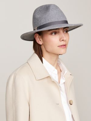 grey th monogram pure wool fedora for women tommy hilfiger