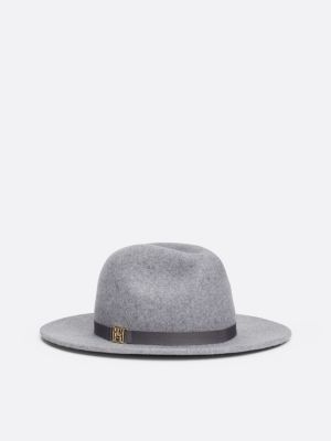 grey th monogram pure wool fedora for women tommy hilfiger