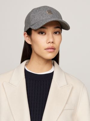 gorra de béisbol en lana con monograma th gris de mujeres tommy hilfiger