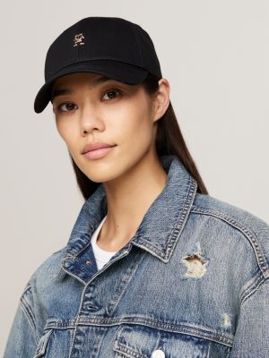 black th monogram plaque baseball cap for women tommy hilfiger