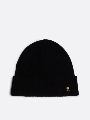 Bonnet en pur cachemire cotele Noir Tommy Hilfiger