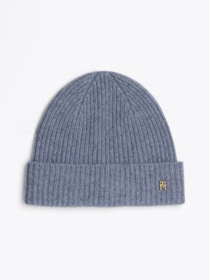 blue pure cashmere rib-knit beanie for women tommy hilfiger