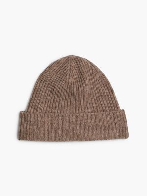 brown pure cashmere rib-knit beanie for women tommy hilfiger