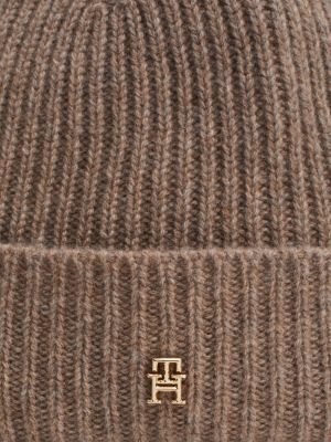 braun rippstrick-beanie aus reinem kaschmir für damen - tommy hilfiger