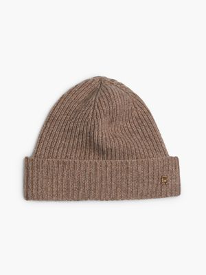 brown pure cashmere rib-knit beanie for women tommy hilfiger