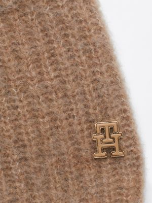 brown th monogram alpaca blend beanie for women tommy hilfiger