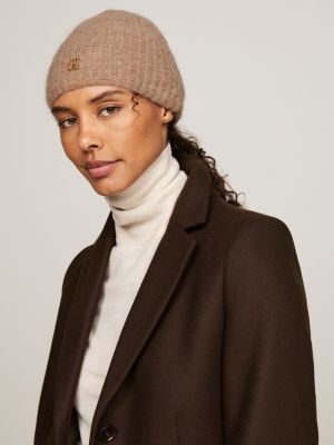 brown th monogram alpaca blend beanie for women tommy hilfiger