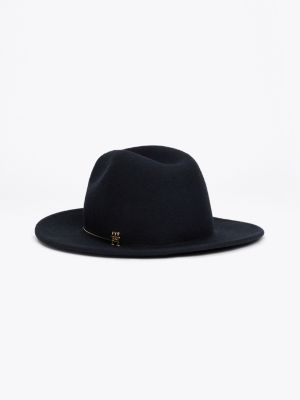 blau fedora aus reiner wolle mit metall-hutband für damen - tommy hilfiger